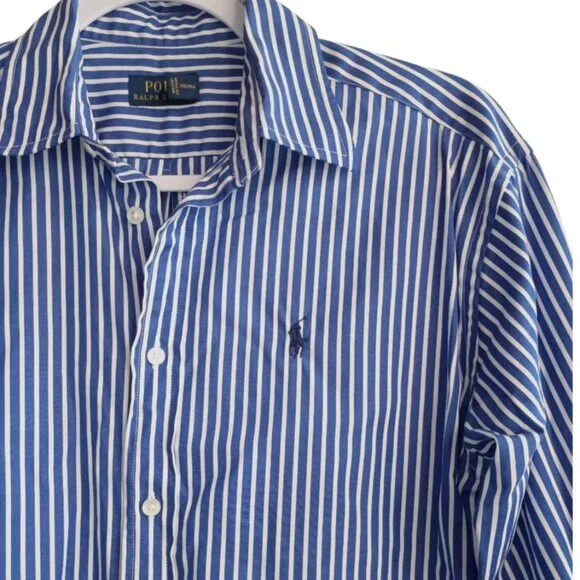 POLO RALPH LAUREN Women's Shirt Dress Blue White Stripes Cotton Size 2 - Picture 3 of 5